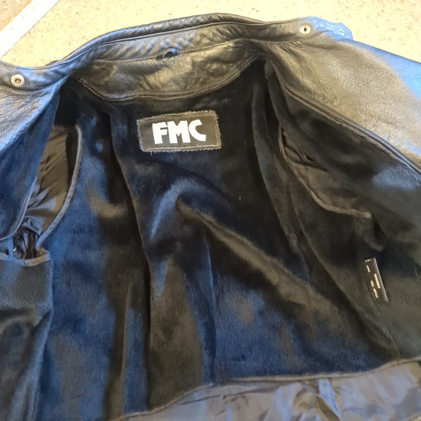 FMC 100% Leather Biker Moto Jacket Black Size XXL Removable 100% Acrylic Lining