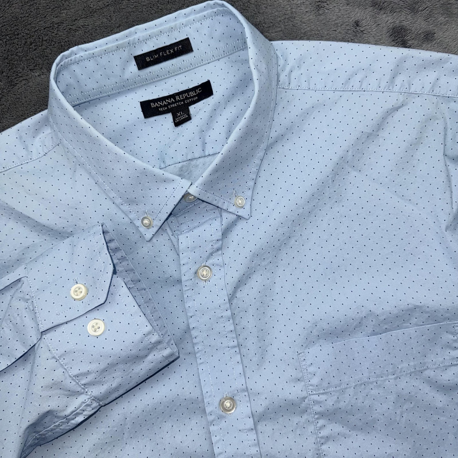 Banana Republic Shirt Mens XL Blue Polka Dot Slim Flex Button Down Long Sleeve