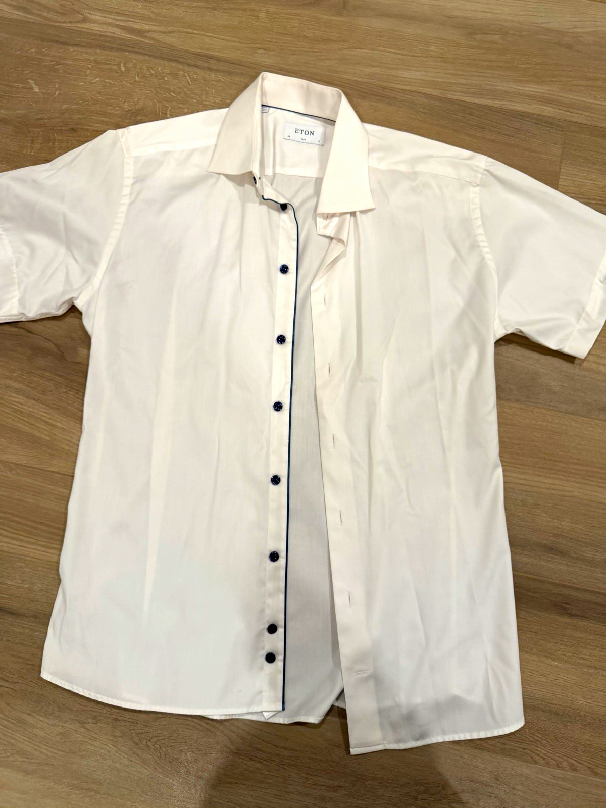 Eton Slim Fit Men’s Short Sleeve Dress Shirt, Solid White, Spread Collar, 43