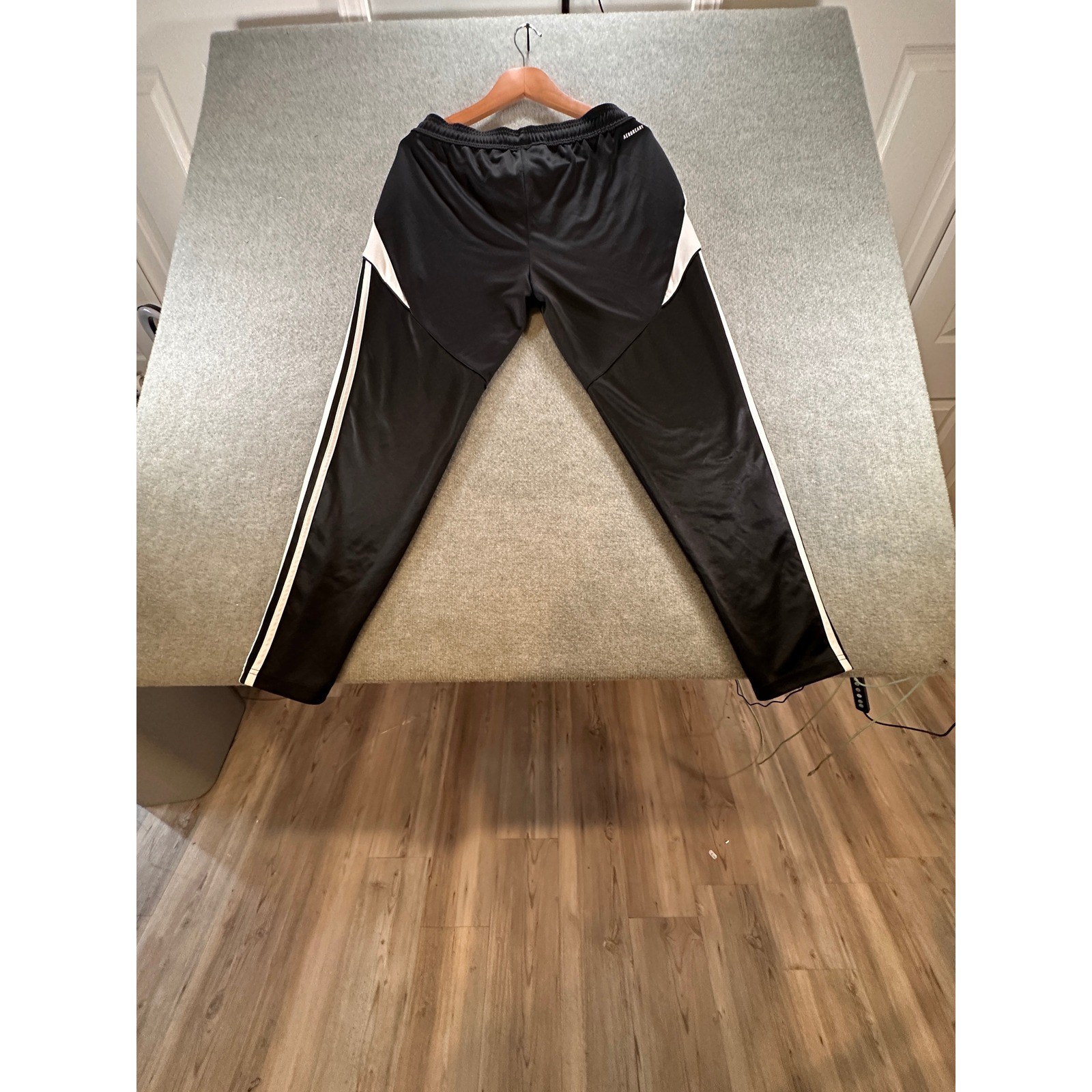 Adidas Mens Black White 3 Stripe Track Pants Regular Fit Zipper Ankle Large