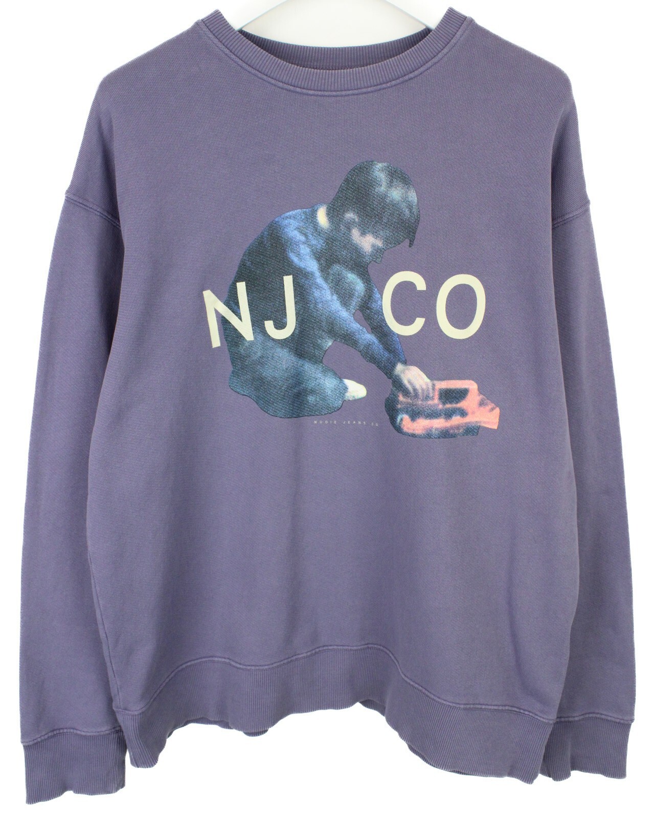 NUDIE Lukas Logo Boy Sweatshirt Mens M (MEDIUM) Organic Oversized Purple