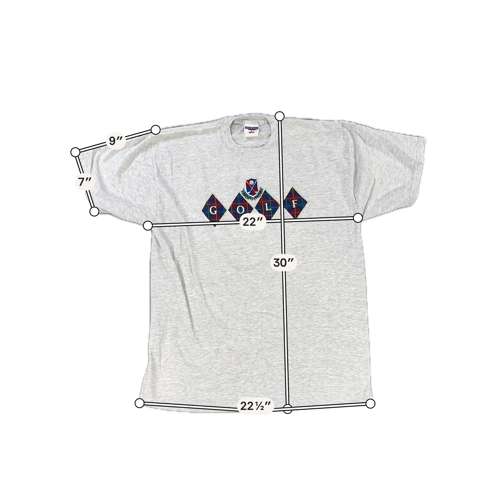 Mens Jerzees Shirt Apx:Large Gray Golf Argyle Crest Graphic Heavyweight Tee