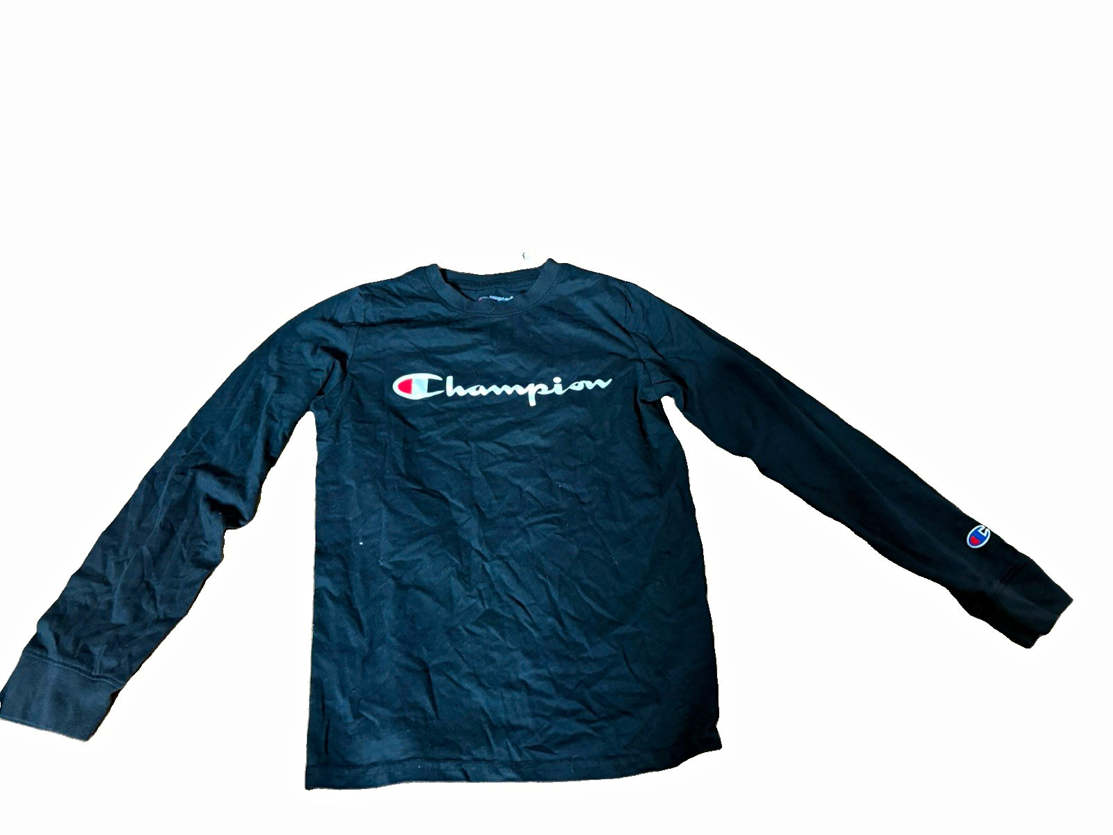 Champion Men’s Black Logo T-Shirt Crew Neck Long Sleeve Regular Size L