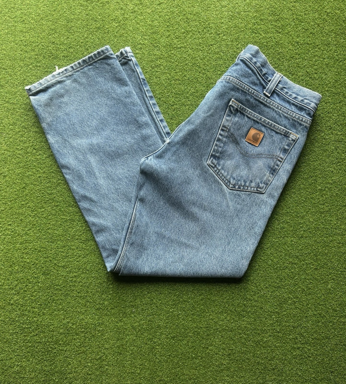 Carhartt Destroyed Traditional Fit Light Wash Denim Jeans Mens 34×30 Vintage 90s