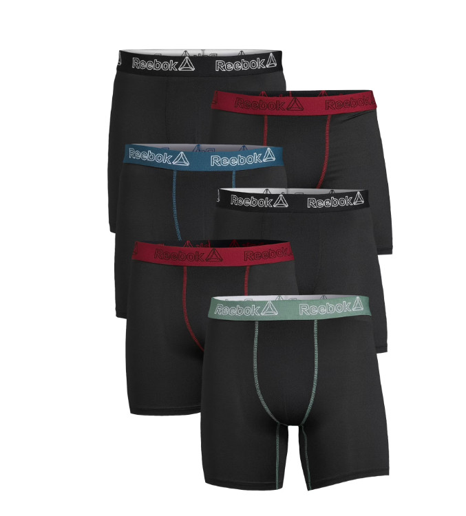 Reebok Men’s Featherweight Performance Boxer Briefs Underwear, S-2XL, 6-Pack