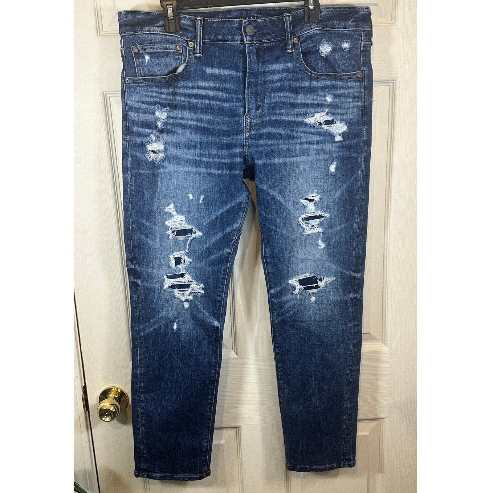 American Eagle Airflex+ Distressed Slim Jeans Mens 36×28 Blue Medium Wash Denim