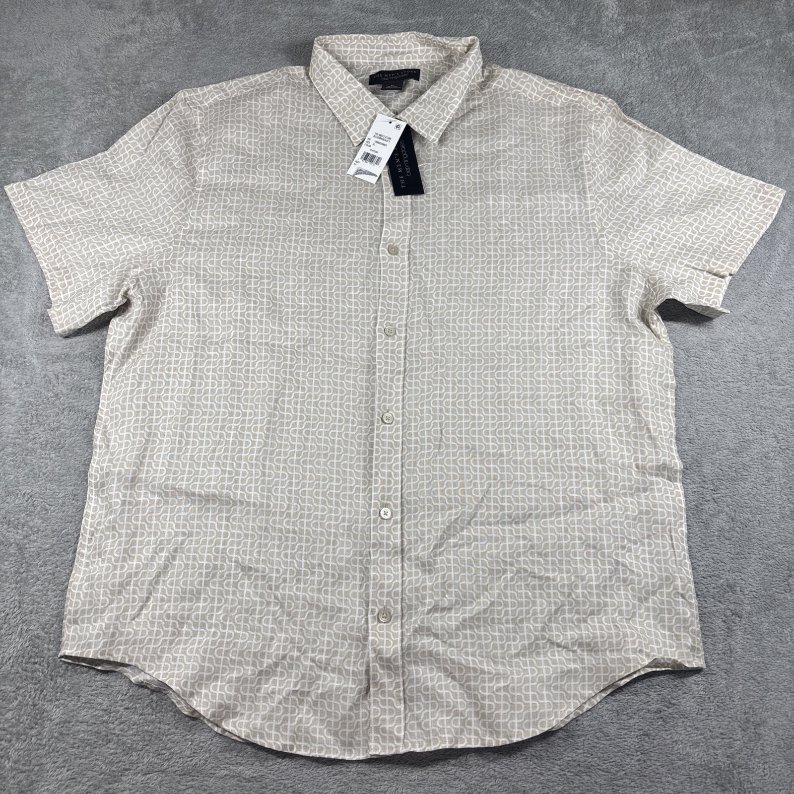 The Men’s Store at Bloomingdales Geometric Pattern Linen Shirt Beige Size XL NWT