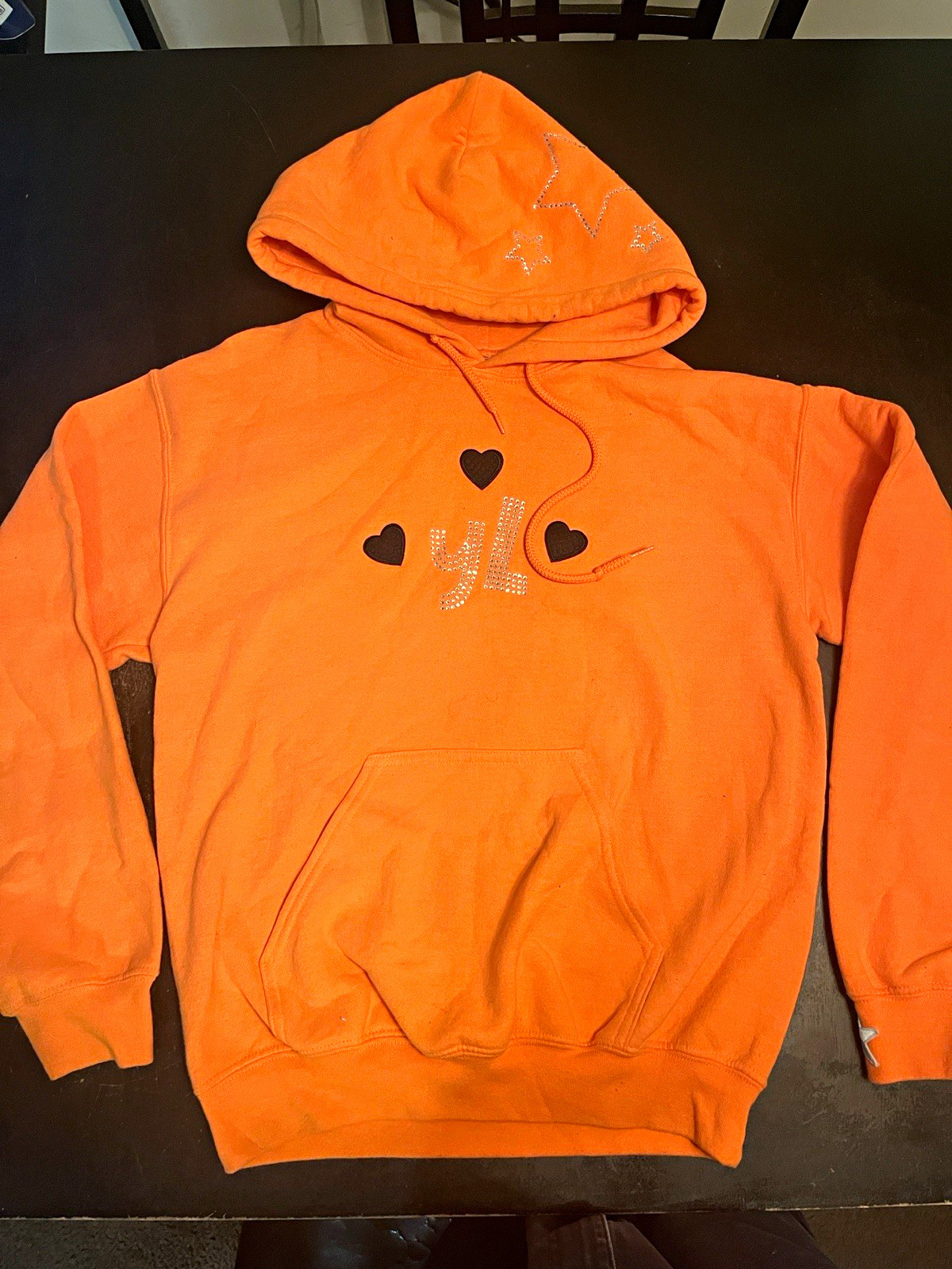 YL Orange Rhinestone Hoodie