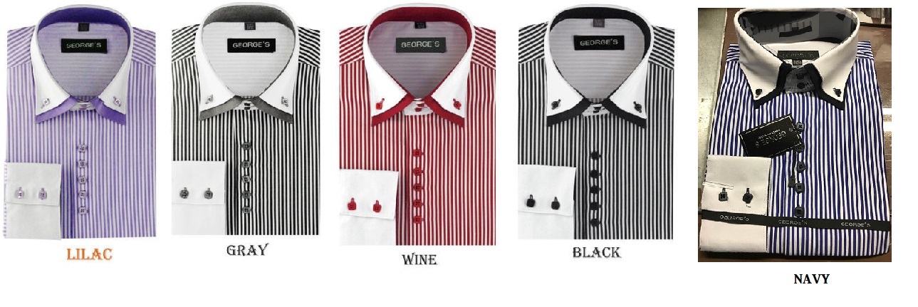 Men’s dress shirt double layered collar,square button,striped two tone style#606