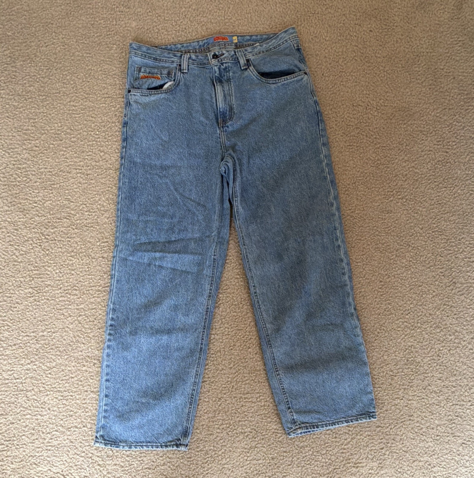 GYMTHR Men’s Baggy Blue Denim Jeans Regular Fit Mid Rise Medium Wash