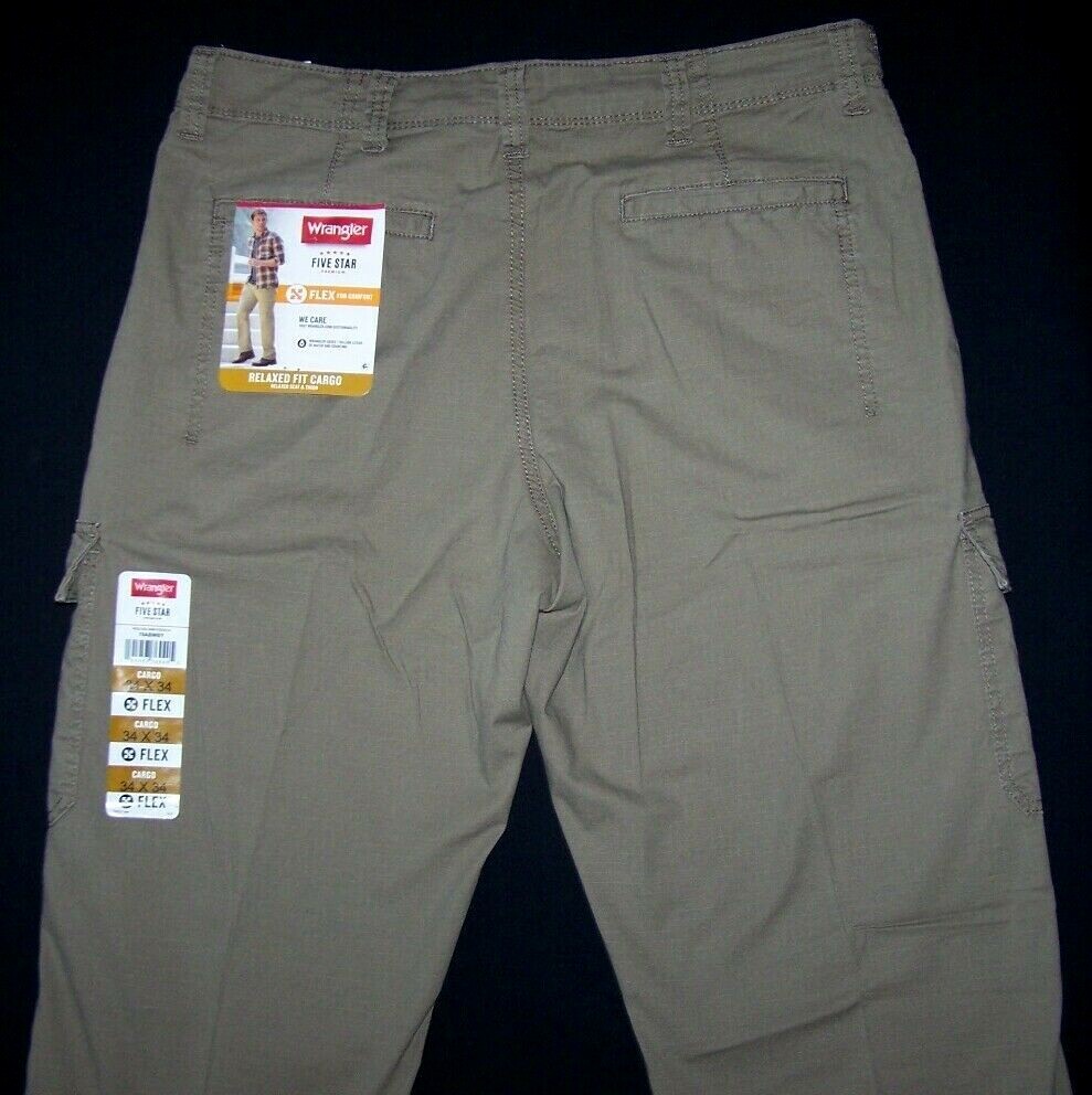 Men’s Wrangler Flex Cargo Pants Relaxed Fit w/ Tech Pocket CHOOSE COLOR & SIZE