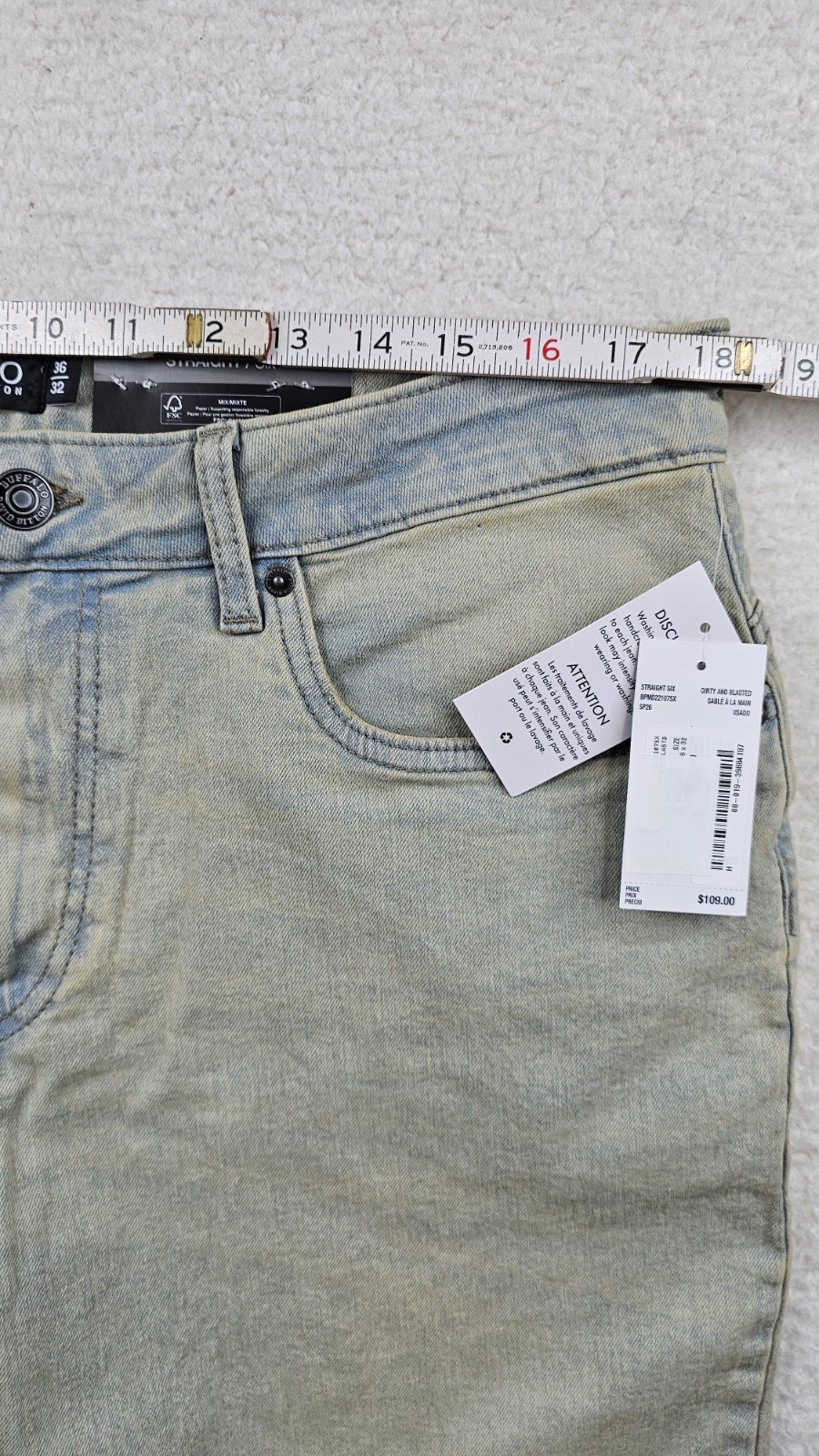 Buffalo David Bitton Straight Six Stretch Jeans Mens Light Wash PICK YOUR SIZE