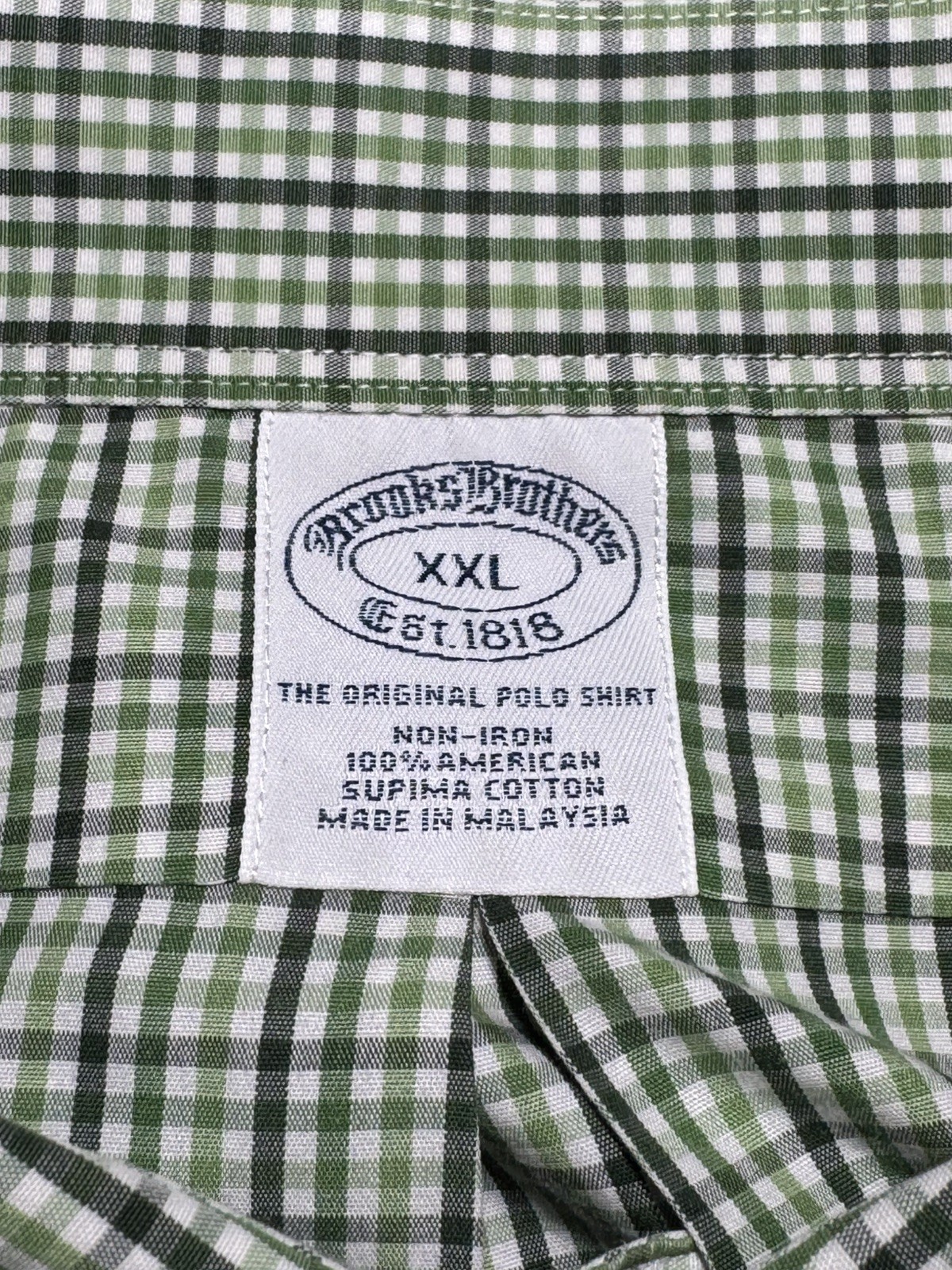 Brooks Brothers Non-Iron Supima Cotton Mens XXL Regular Fit Plaid SS Shirt Green