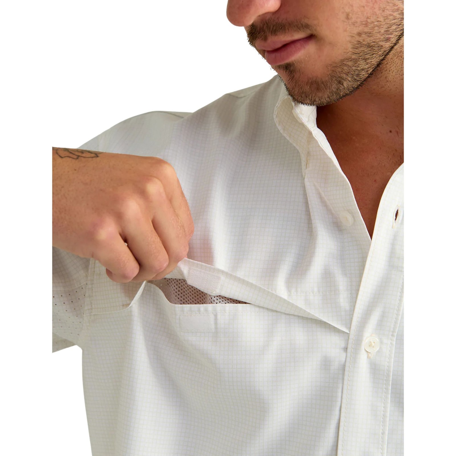 Huk Tide Point Printed Short Sleeve Men’s Button-Down Shirt, Pale Algae, Large