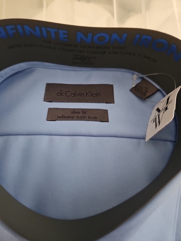 Calvin Klein Infinite Wrinkle Free Slim Fit Dress Shirt Blue 16 34/35 L NWT