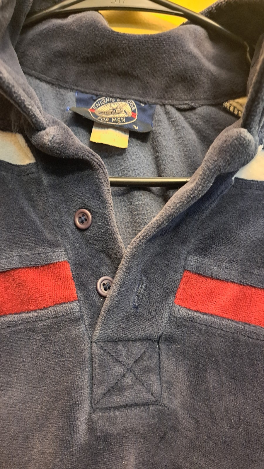 Vintage~~Knights Bridge For Men L Navy Velour Pullover Polo Shirt With Pockets