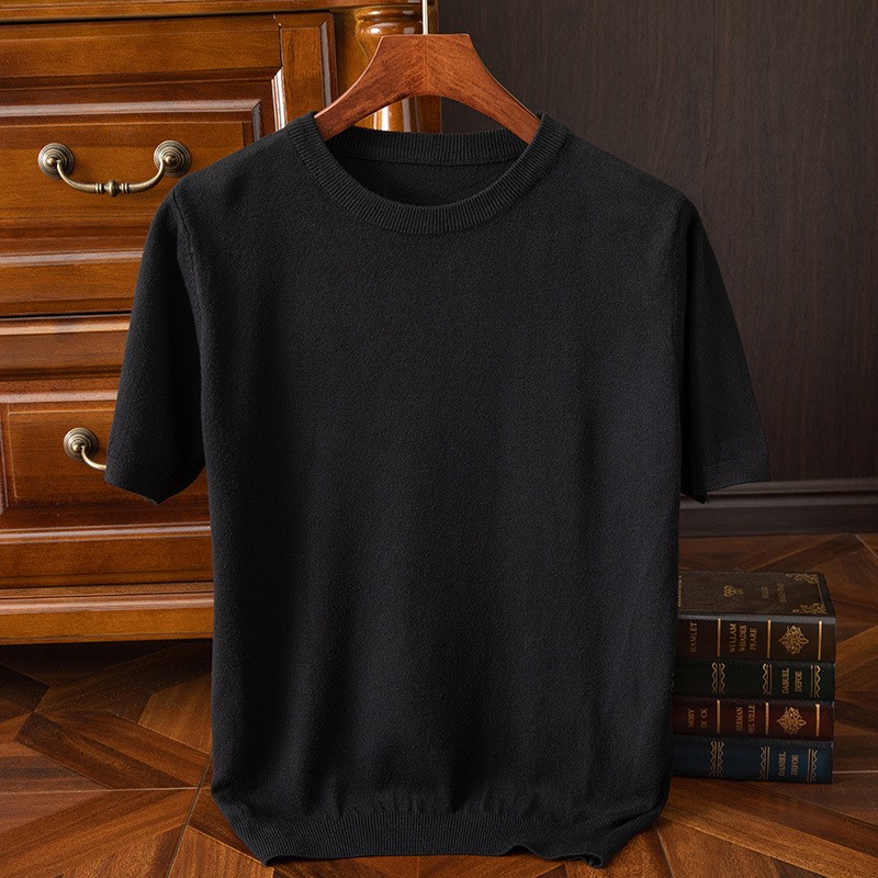 Man Knitted Sweater Short Sleeve Top Jumper Knitwear Slim Fit Pullover Basic Tee