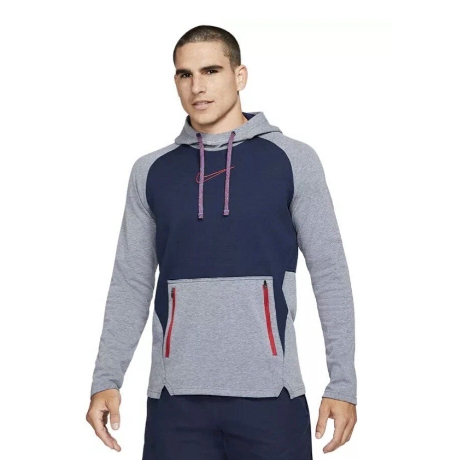 Nike Therma-FIT Hoodie Mens Small Navy Grey Fleece Pullover Training Sweatshirt