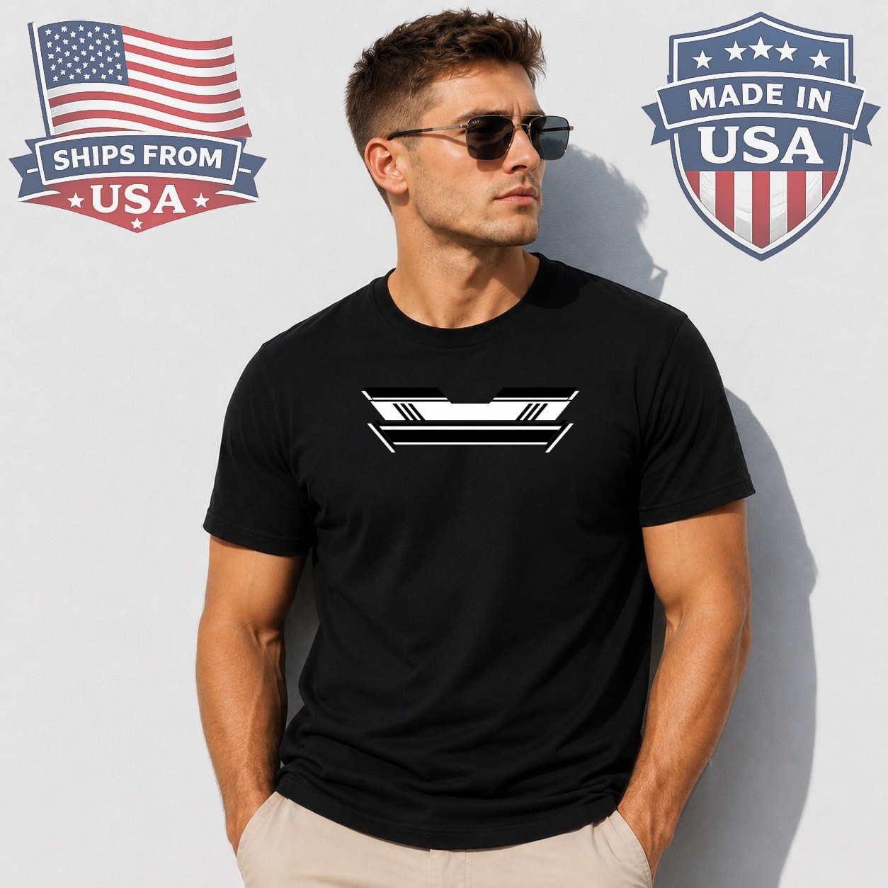 Black White Stripe Band Graphic T-Shirt Minimal Pattern Design