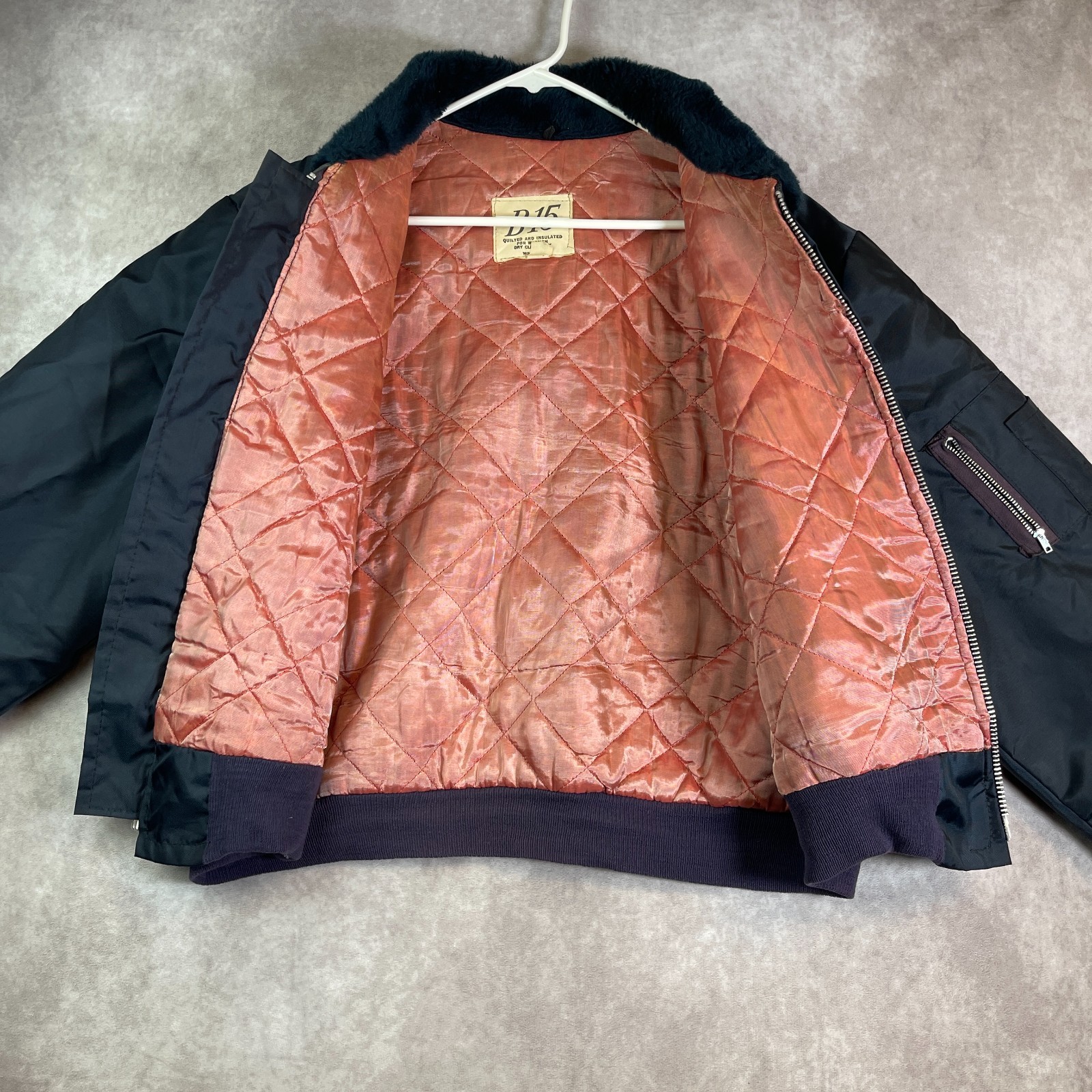 VTG 60s B15 Jacket Mens XL Black Quilted Lined Bomber Military Style Faux Fur