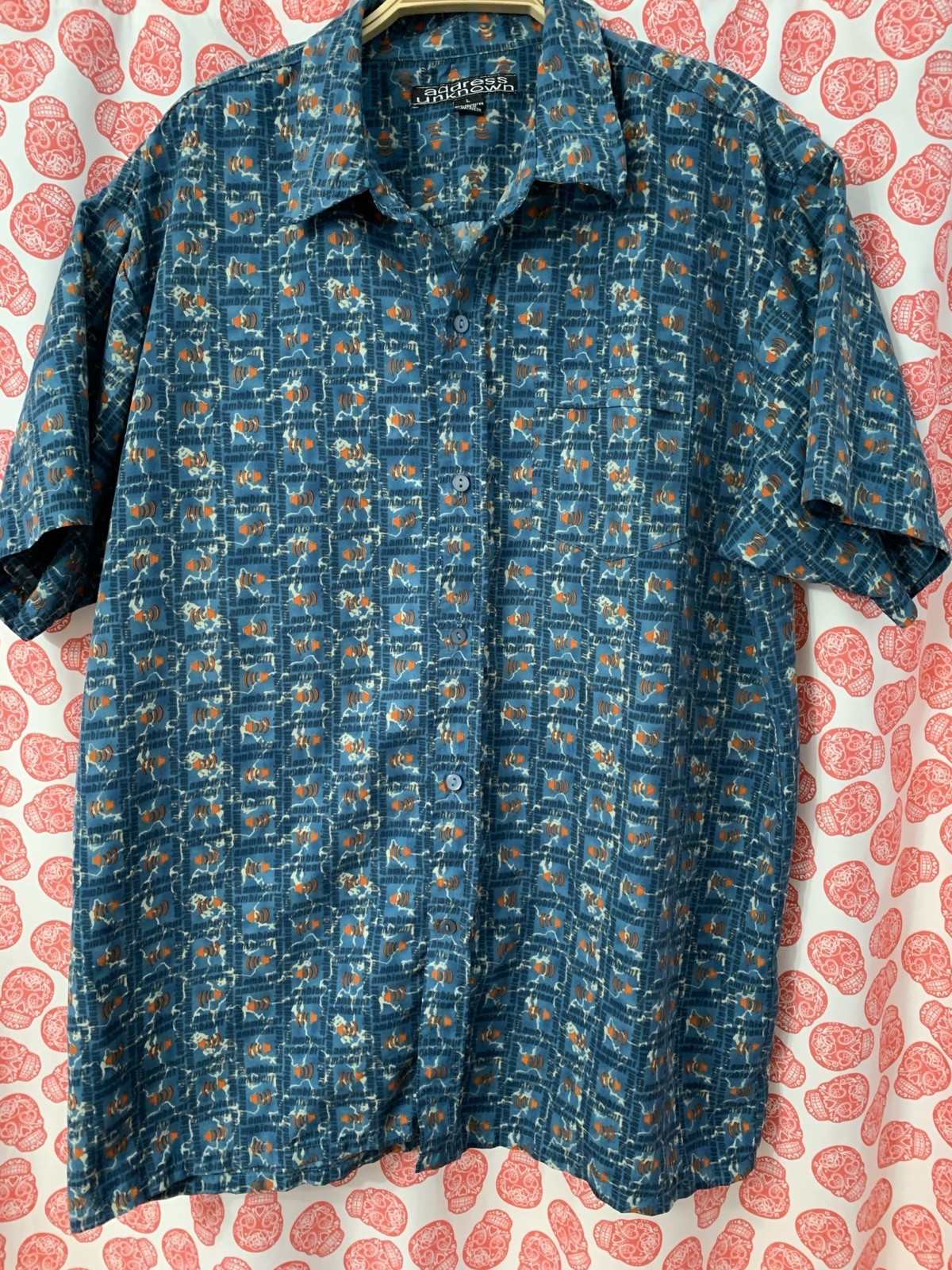 Ambient Short Sleeved Button Up Shirt Size large L Address Unknown Electronic
