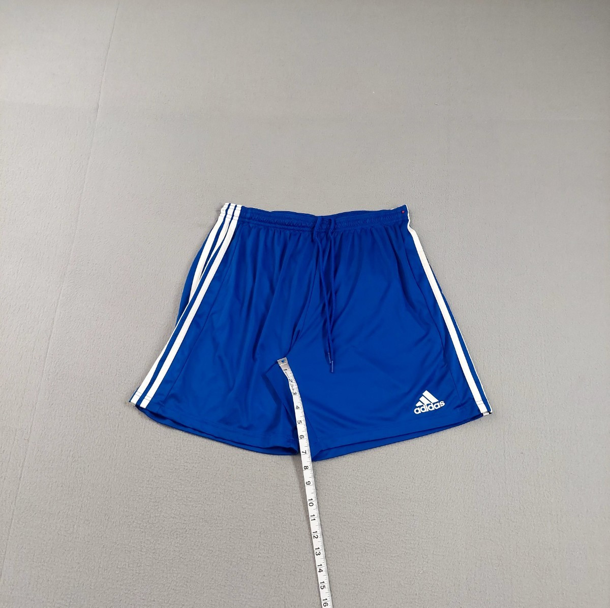 Adidas Men Athletic Short L Blue 3 Striped Logo Drawstring Waist Training Wear