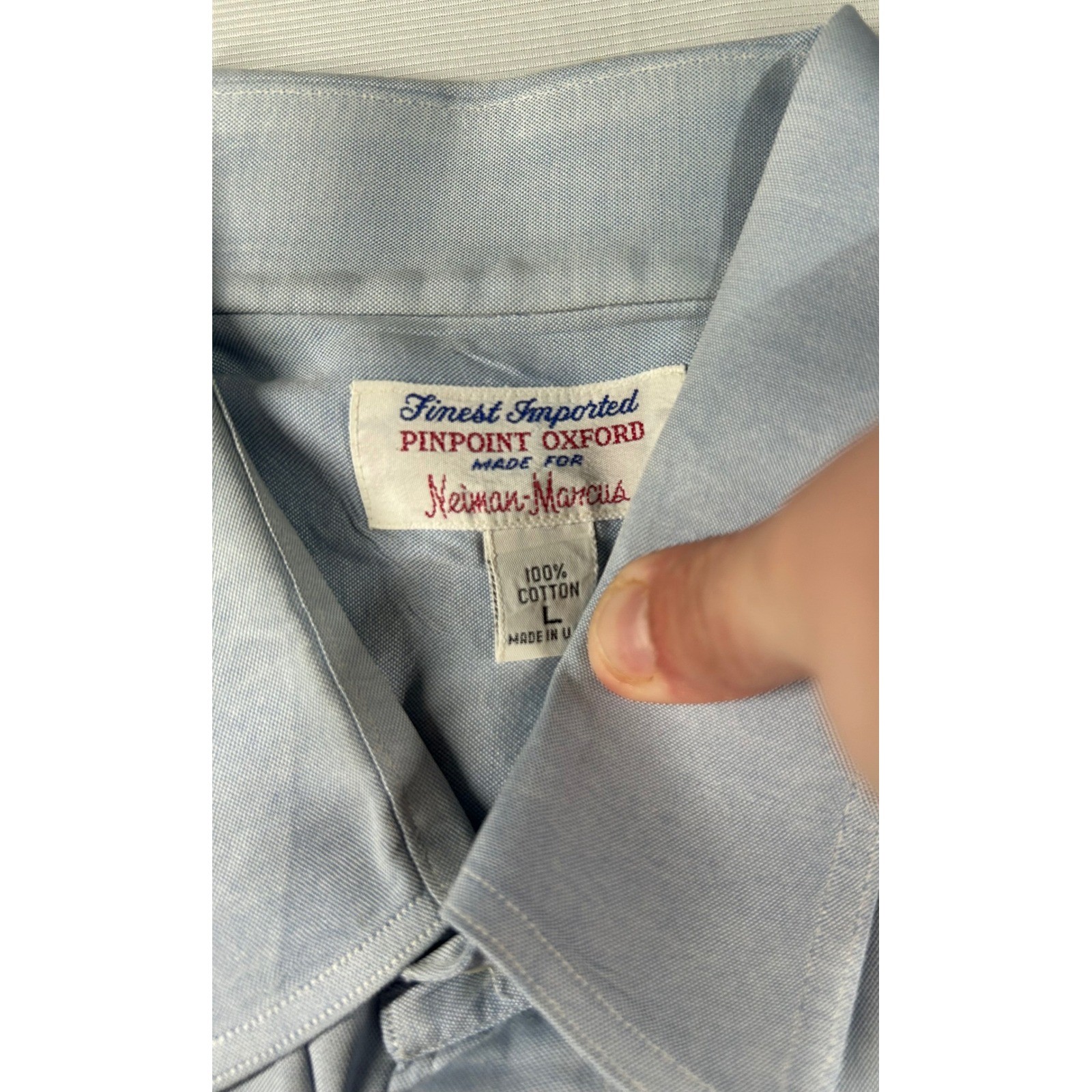Neiman Marcus Mens Blue Pinpoint Oxford Short Sleeve Epaulet Shirt Size L USA