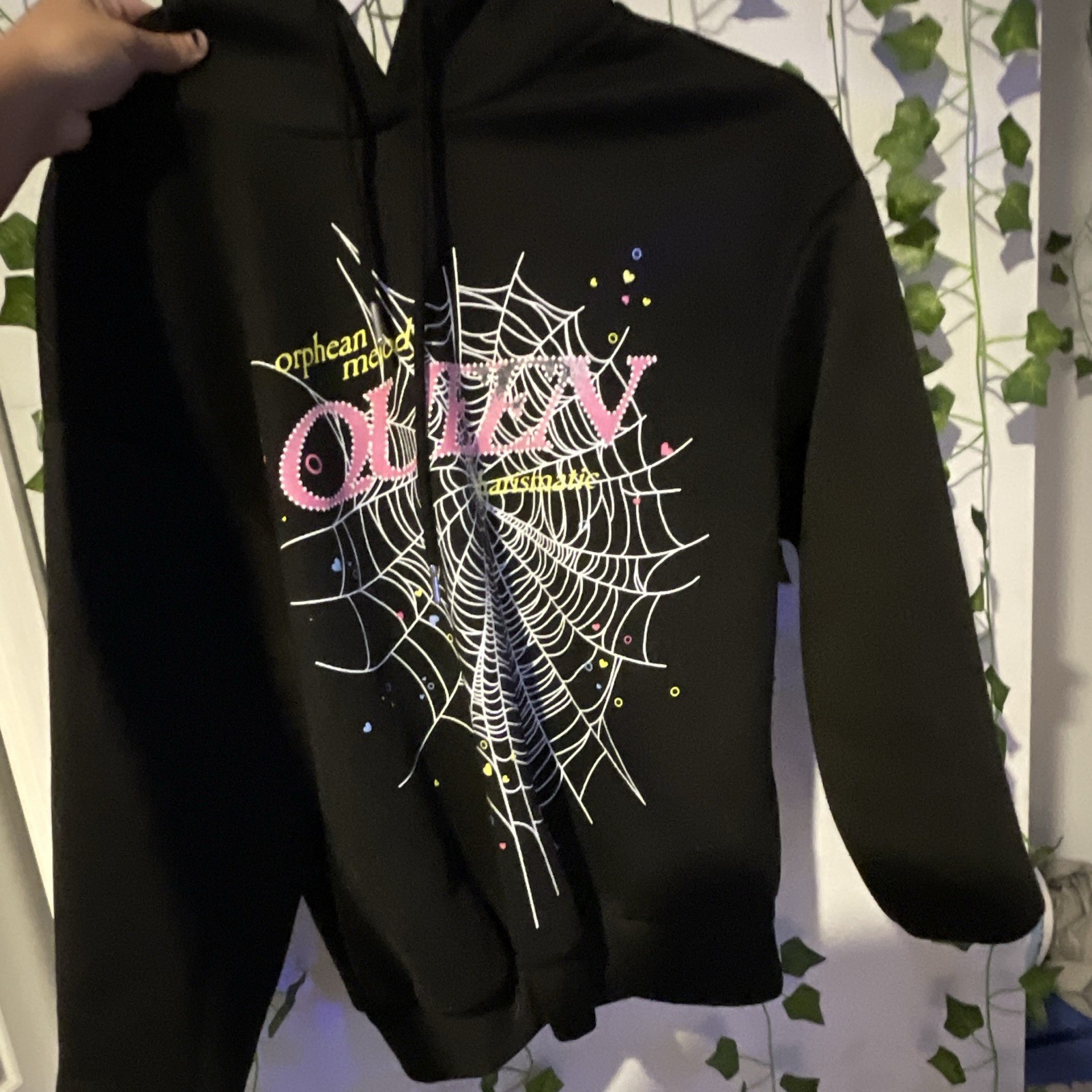 Black Pullover Hoodie Spider Web Graphic Print Long Sleeve Unisex Adults S