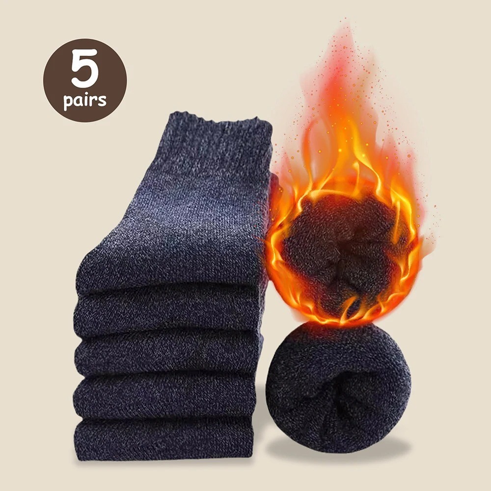 5 Pairs Solid Color Wool Socks for men Winter Warm Socks Thermal Socks Thick