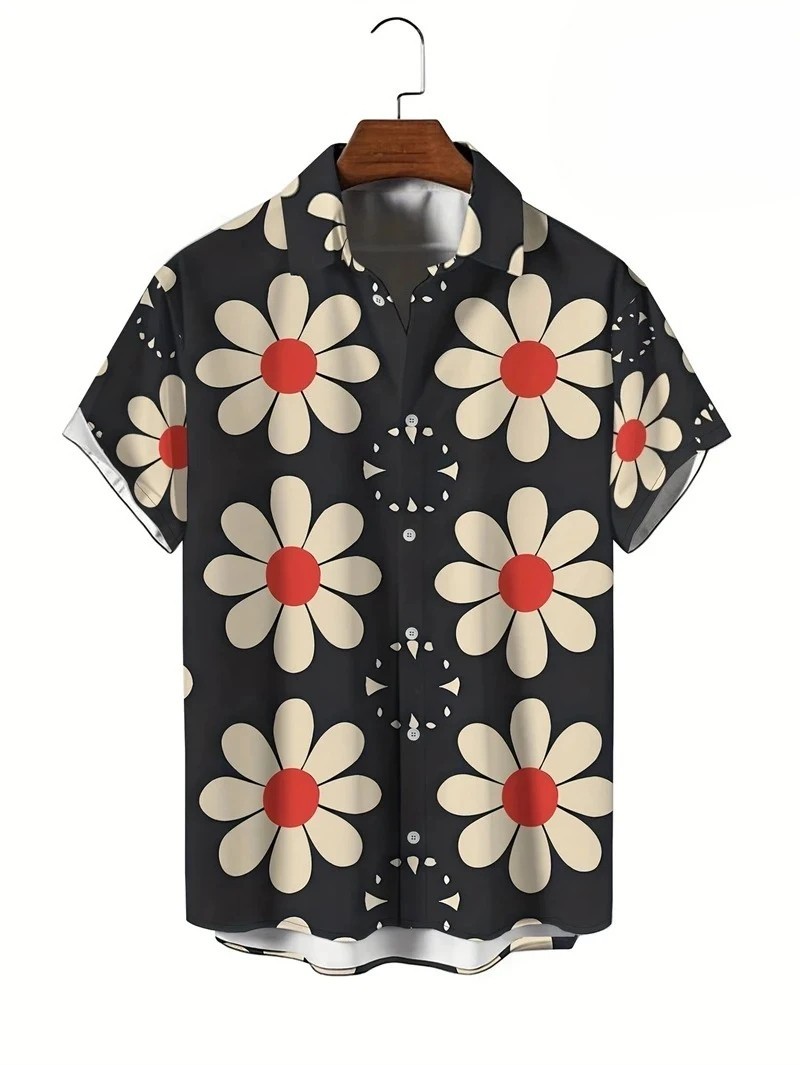 Mens Hawaiian Shirt Floral Button Up Tropical Beach Shirt