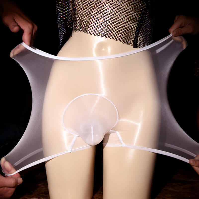 Men Ultra Sheer Oil Shiny Glossy Boxer Briefs Shorts Trunks Underpants Underwear