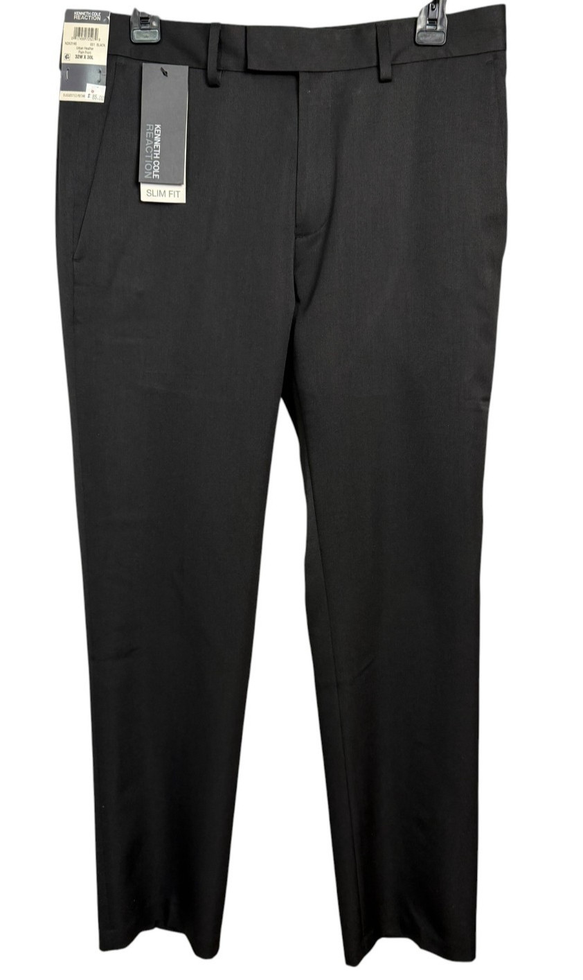 Kenneth Cole Reaction Slim Fit Dress Pants 32×30 Black Urban Heather NWT Flat Fr
