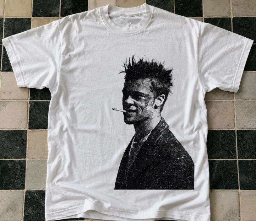 Tyler Durden Fight Club White Graphic T-Shirt Unisex Movie Portrait Tee NEW