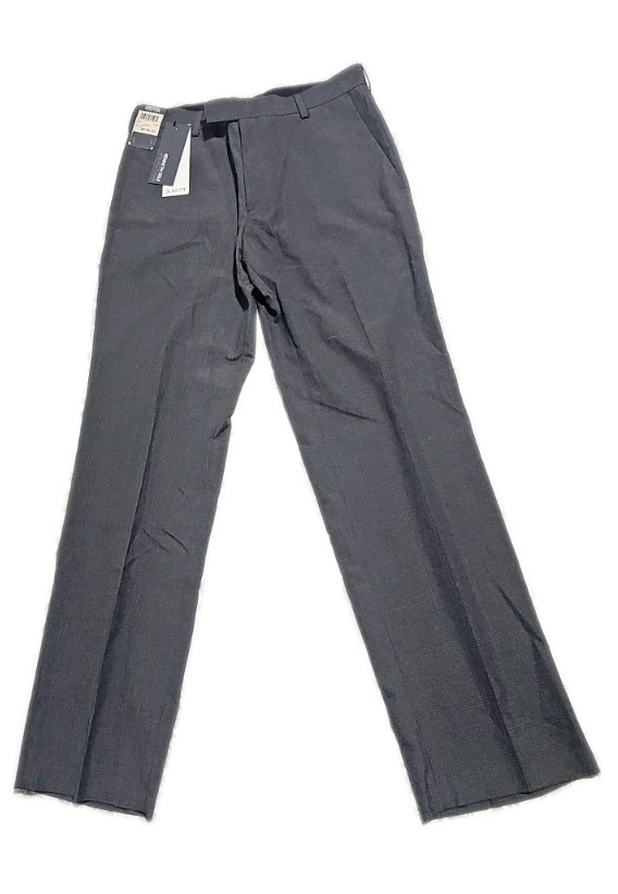 NWT Kenneth Cole Reaction Mens Slim Fit Dress Pants Gray Tonal Plaid 32×32