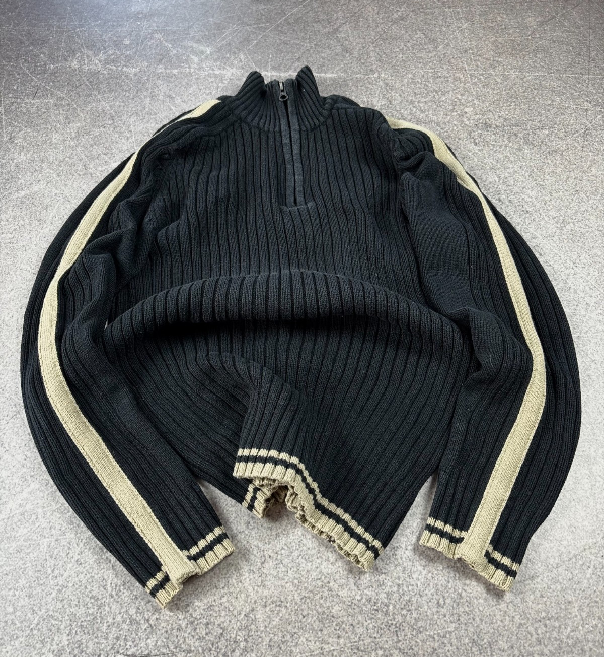 VTG Cropped Streetwear Avant Garde Japanese Striped Sweater 1/4 Zip Hoodie 90s