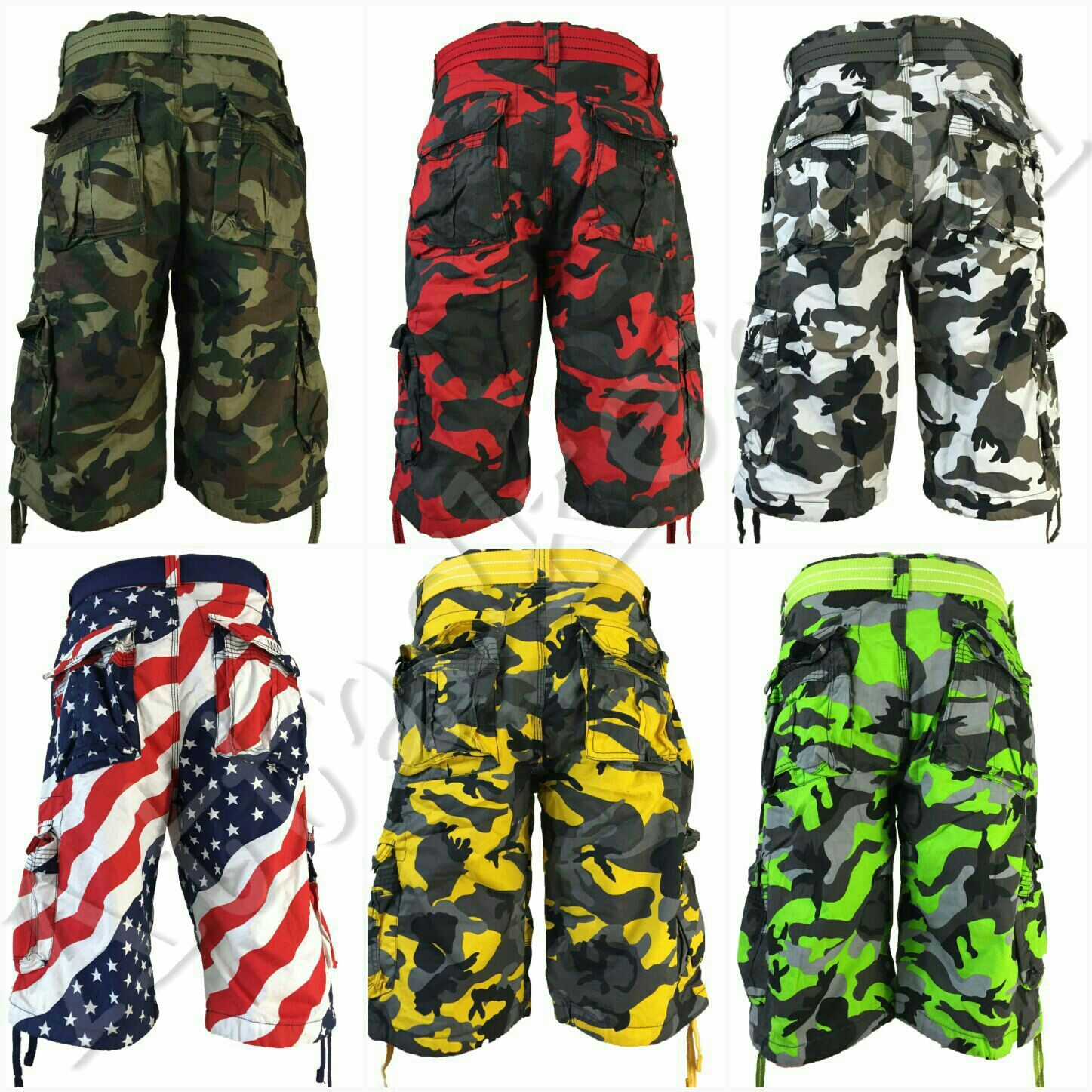Men’s FOCUS Army Camo Cargo Shorts Sizes: 30 – 44
