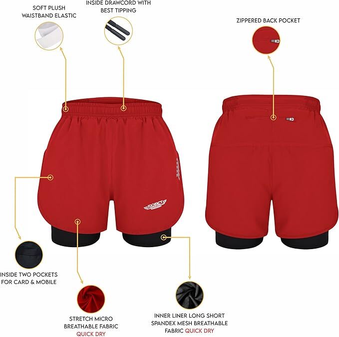 Exxact Sports 2 in 1 Shorts Men – Athletic Shorts with Compression Liner Men