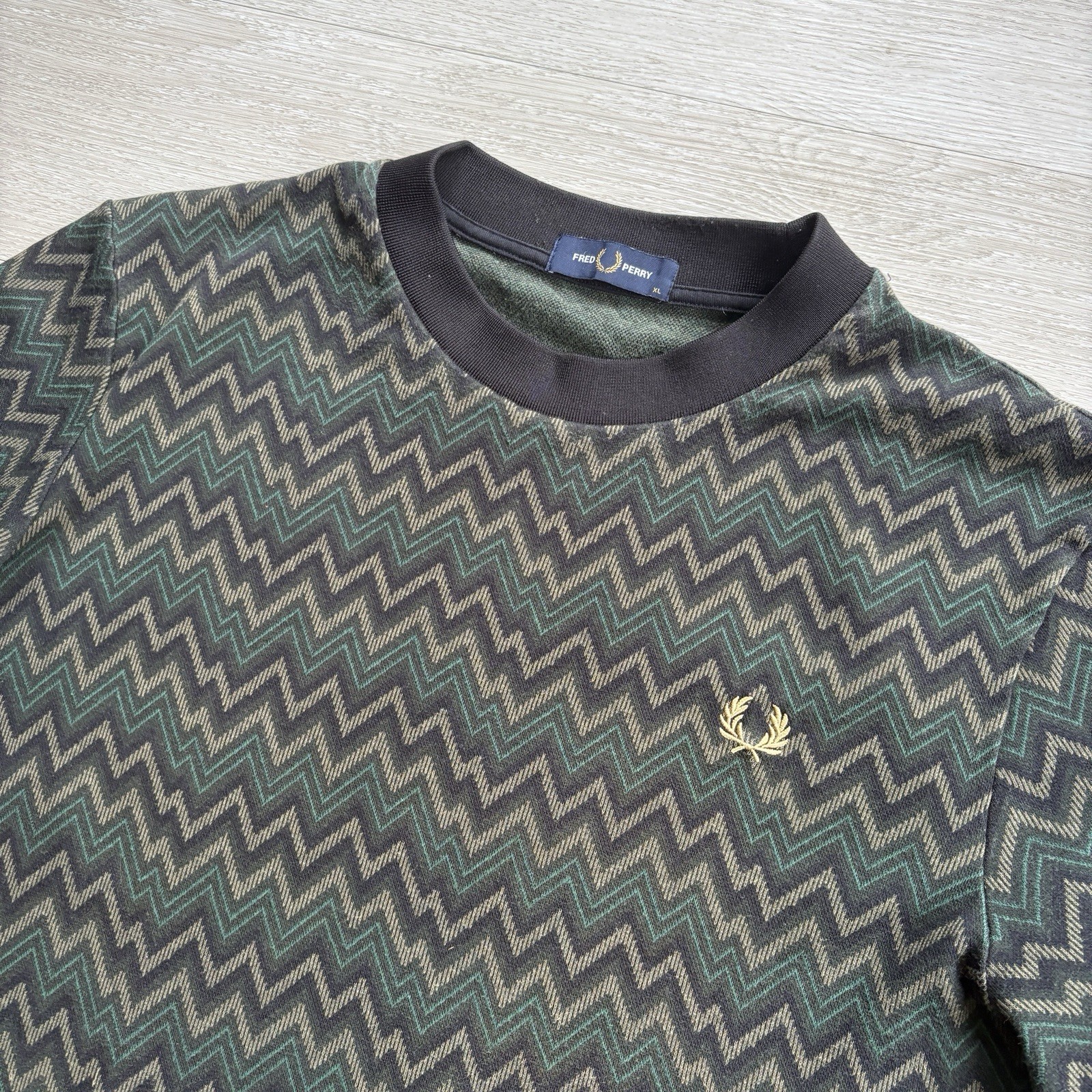 Fred Perry Jacquard Short Sleeve Knit T-Shirt Night Green Mens Size Extra Large