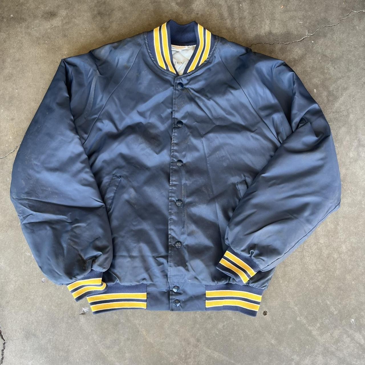vintage 70s 80s navy blue yellow saddleback bears coachs windbreaker nylon