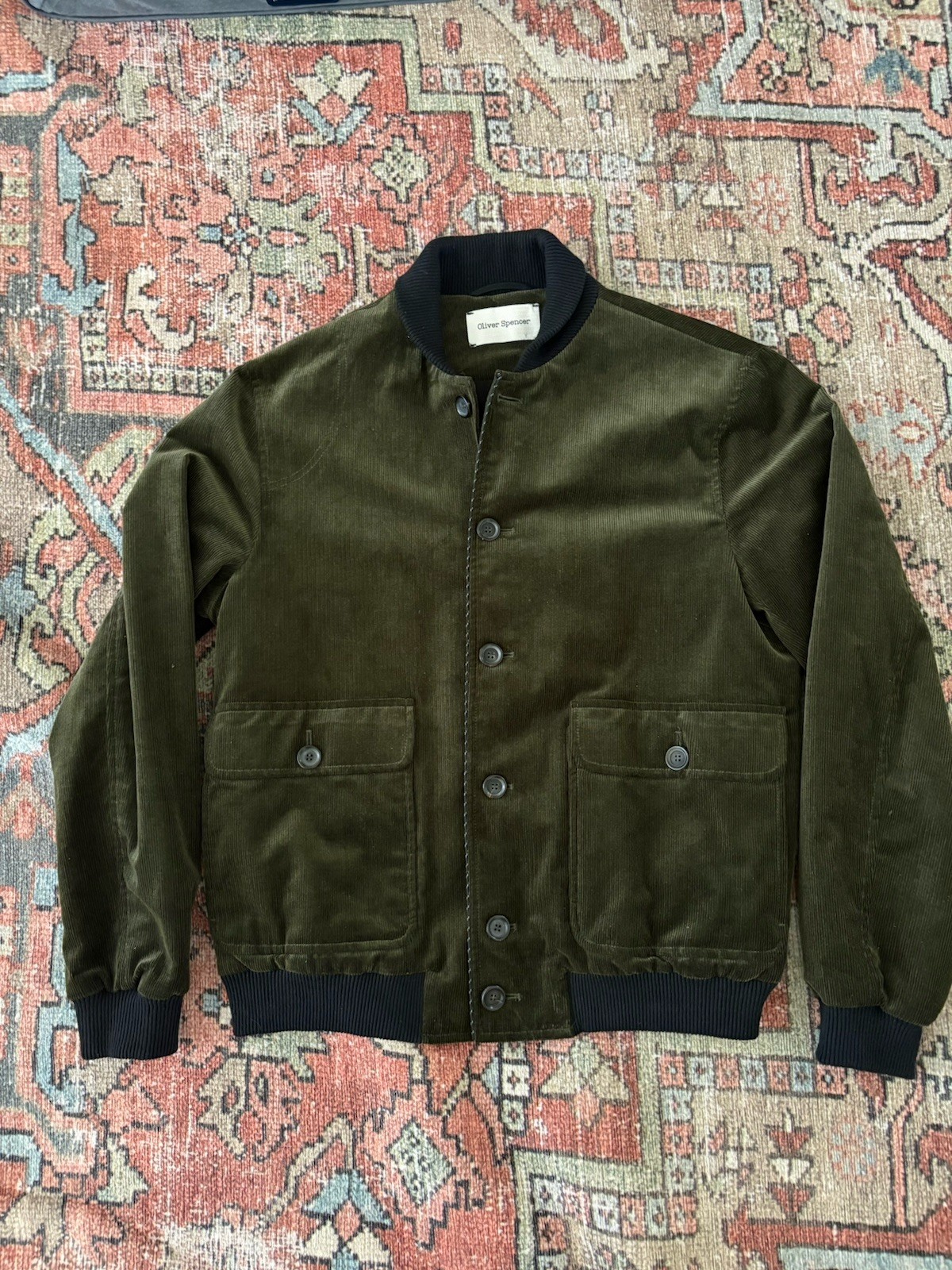 Oliver Spencer Corduroy Shawl Collar Bomber Green Size L/44