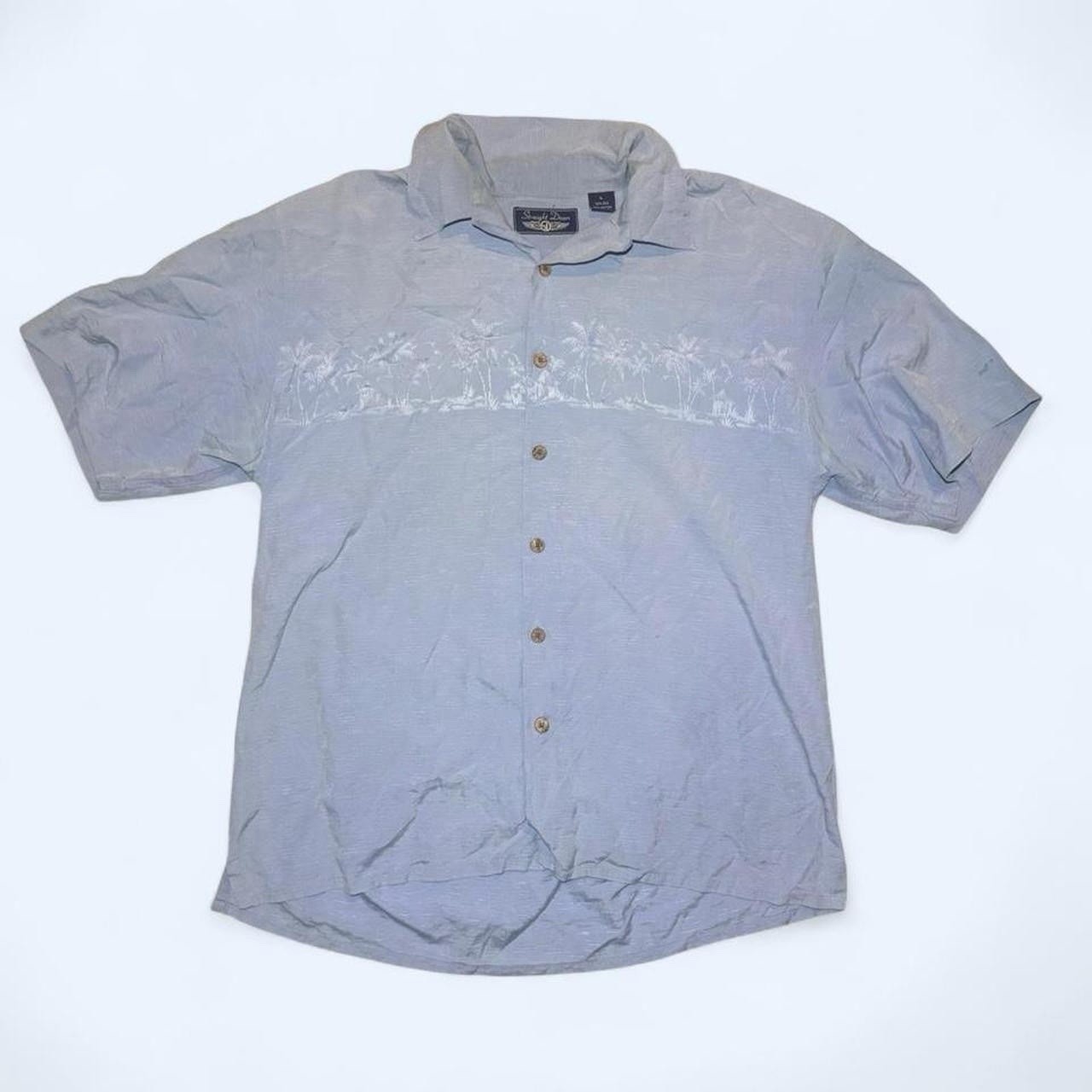 Vintage 80s Light Blue Hawaiian Trim Button Up W Collar Loop Straight down Men’s