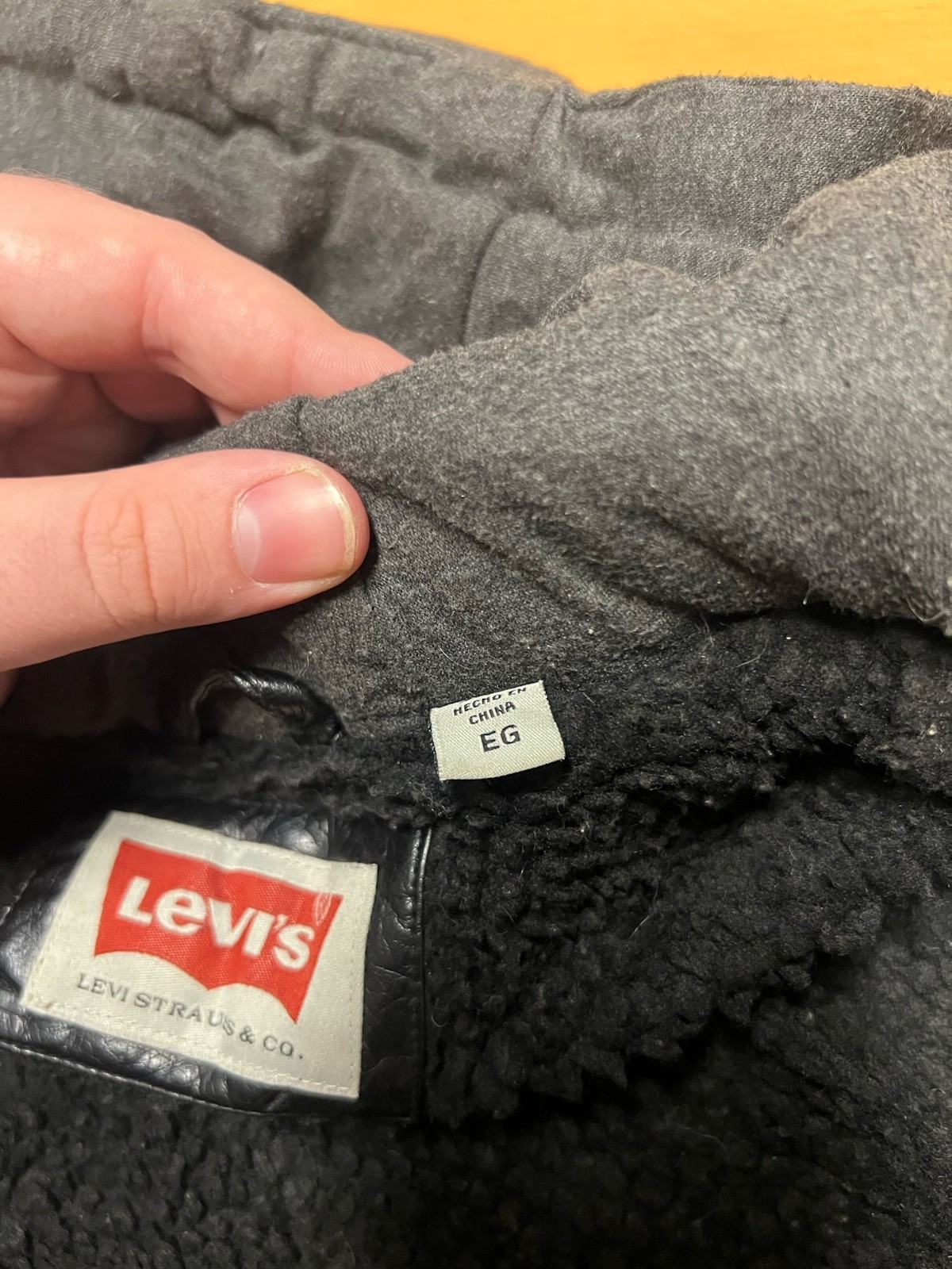 Levi’s Men’s Faux Leather Jacket with Hood & Teddy Fur | Black | Size XL (EG)