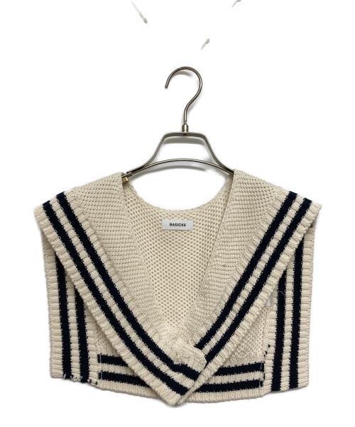 BASICKS Women’s Beige Cotton Knit Sailor Collar Top Free Size Made in Japan