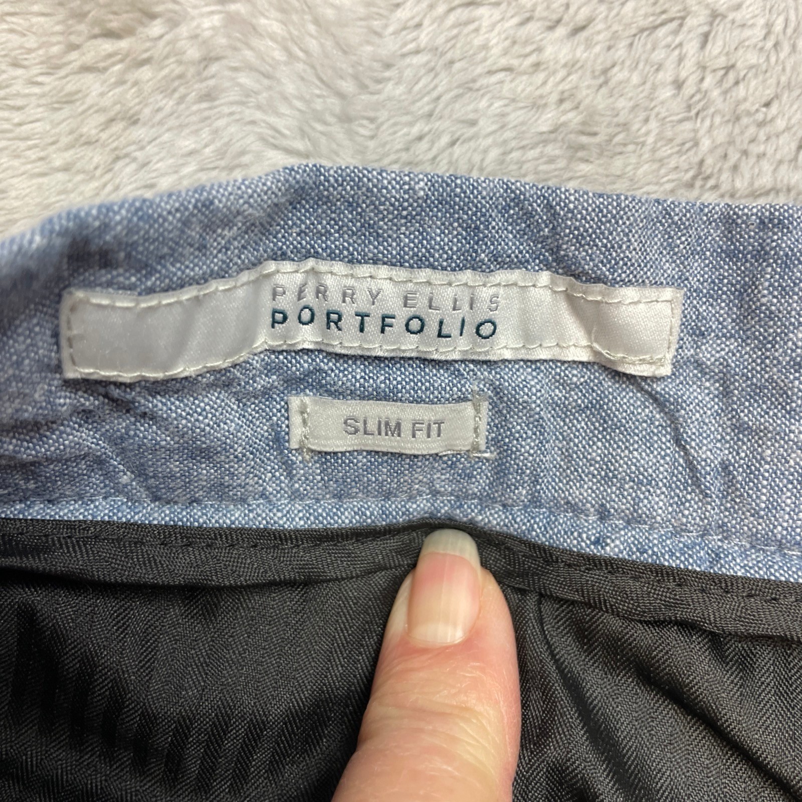 Perry Ellis Mens Slim Fit Linen Blend Pants Size 32 Blue Flat Front Straight