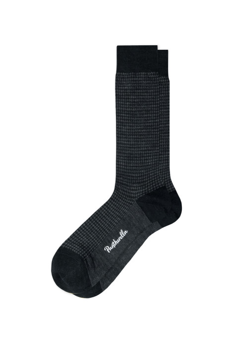 Pantherella Highbury Men’s Dress Socks Black Houndstooth Merino Wool Size Large