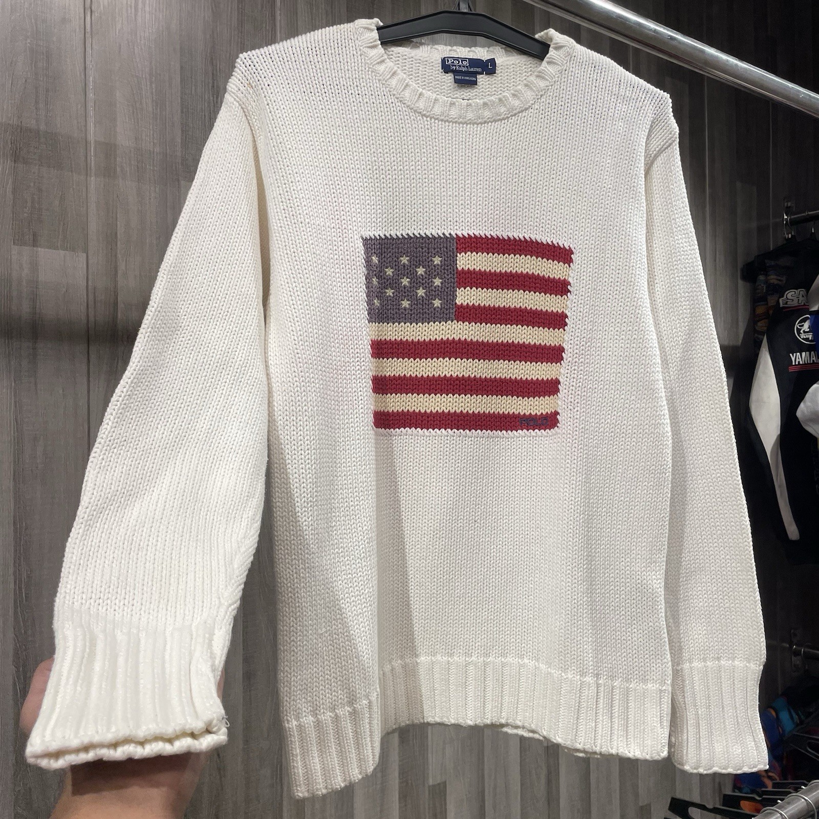 Polo Ralph Lauren American Flag White Sweater Size L