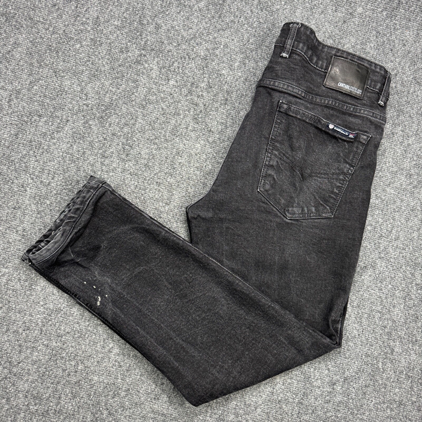 Cantabil Jeans Mens 34 X 28 Black Ultra Slim Straight Paint Speckled