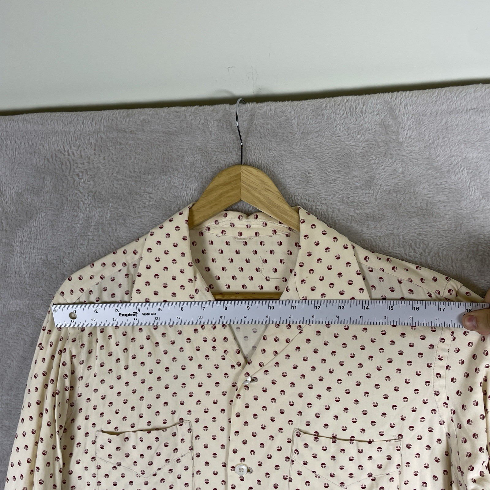 Vintage 1950s Rayon Loop Collar Shirt Long Sleeve Rockabilly AOP Fleck Novelty