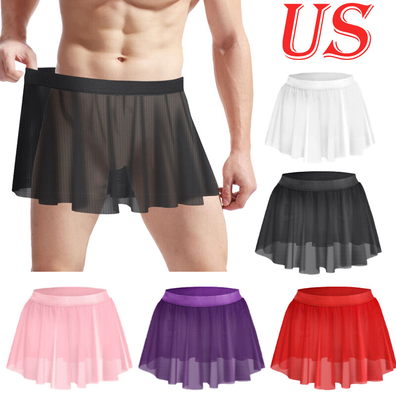 Men’s See-Through Mesh Mini Skirt Low Waist Lingerie Crossdressing Short Skirt