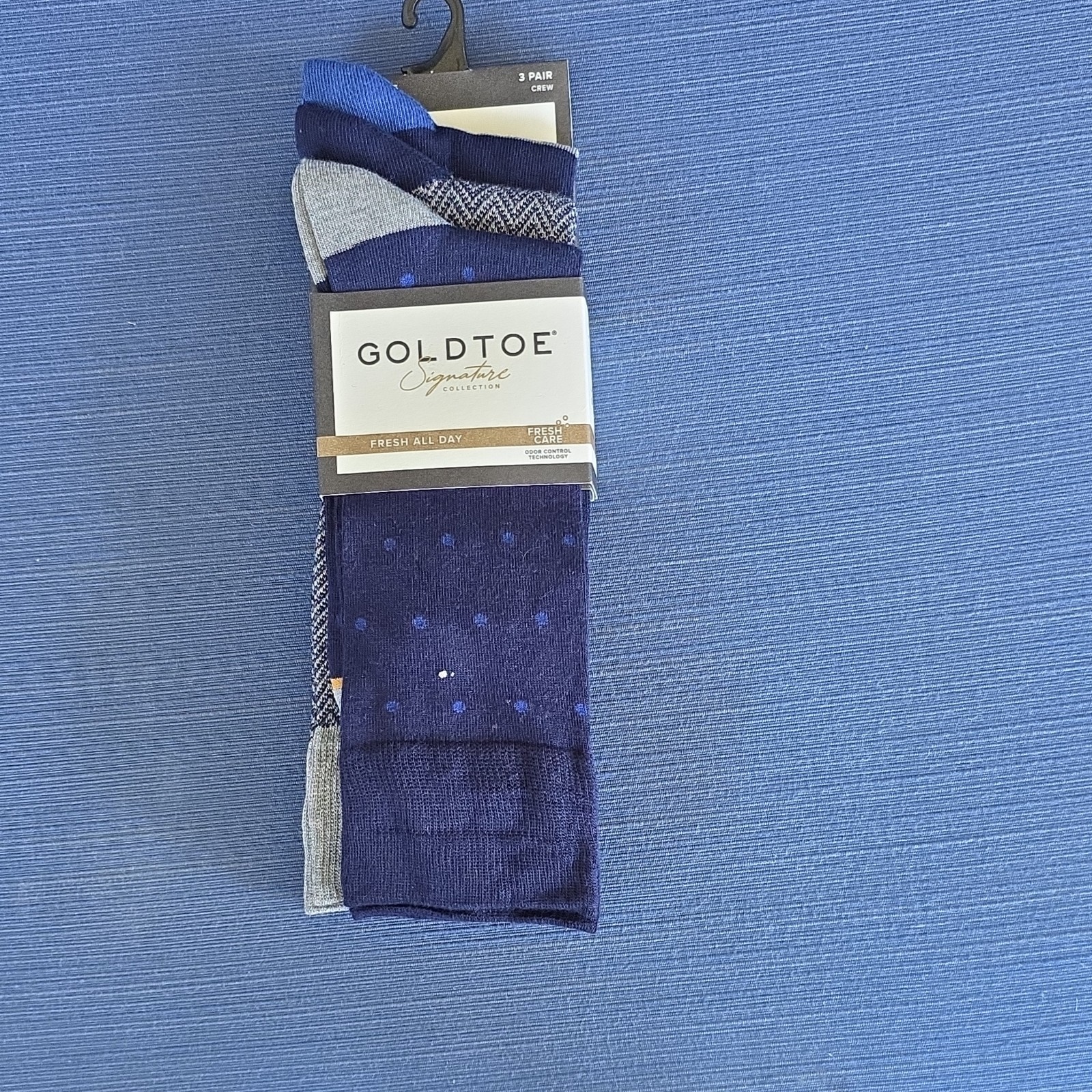 GOLD TOE Signature Men’s Crew Socks Blue/Gray Multicolor Size 10-13 3 Pairs